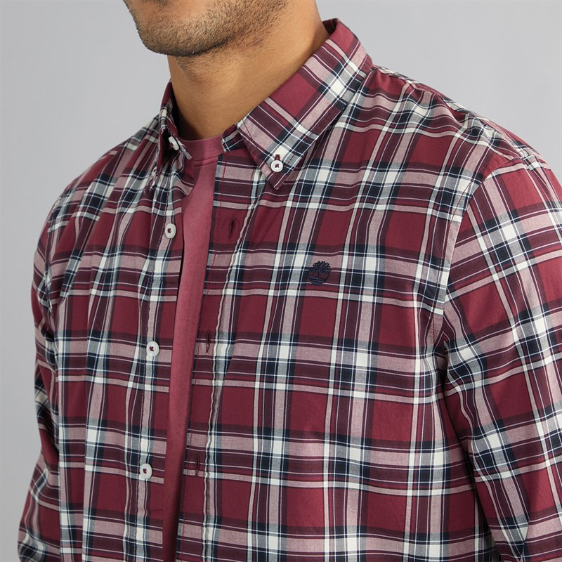 Timberland Mens Stretch Poplin Long Sleeve Checked Shirt Tawny Port Yd