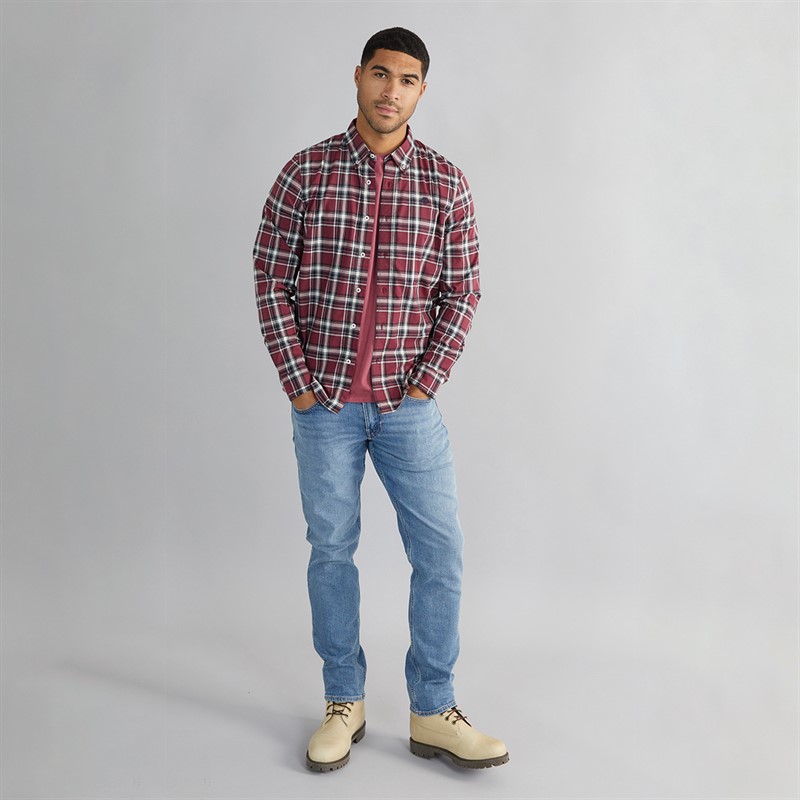 Timberland Mens Stretch Poplin Long Sleeve Checked Shirt Tawny Port Yd