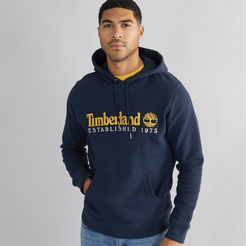 Timberland Mens Embroidery Logo Brush Back Hoodie Dark Sapphire