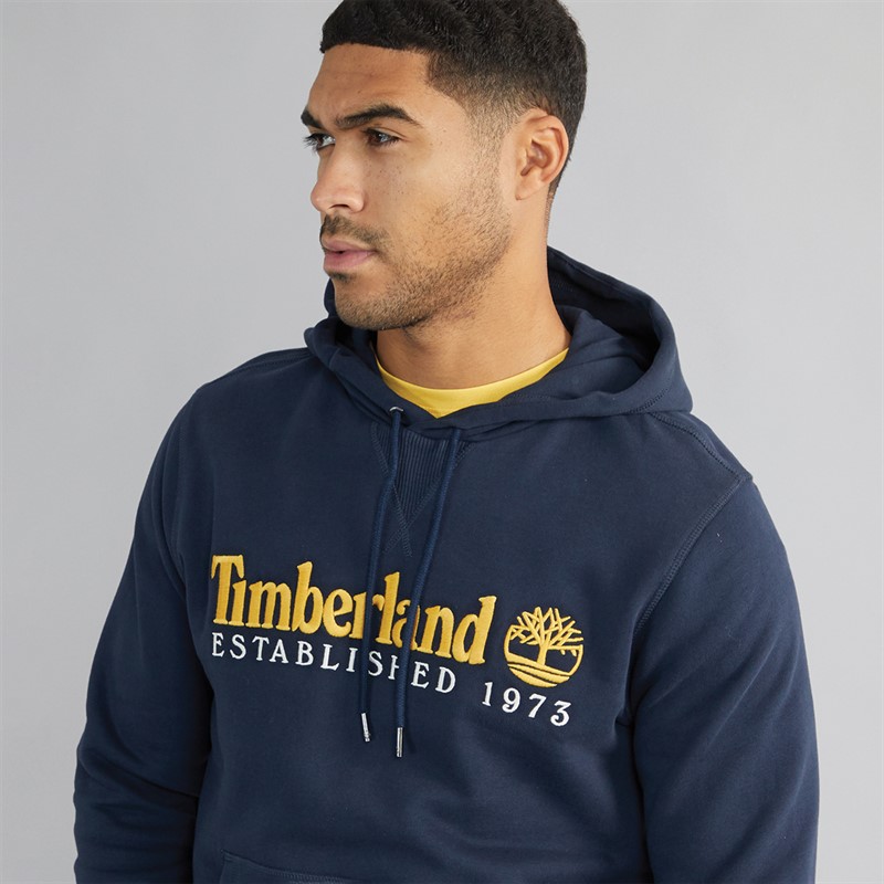 Timberland Mens Embroidery Logo Brush Back Hoodie Dark Sapphire