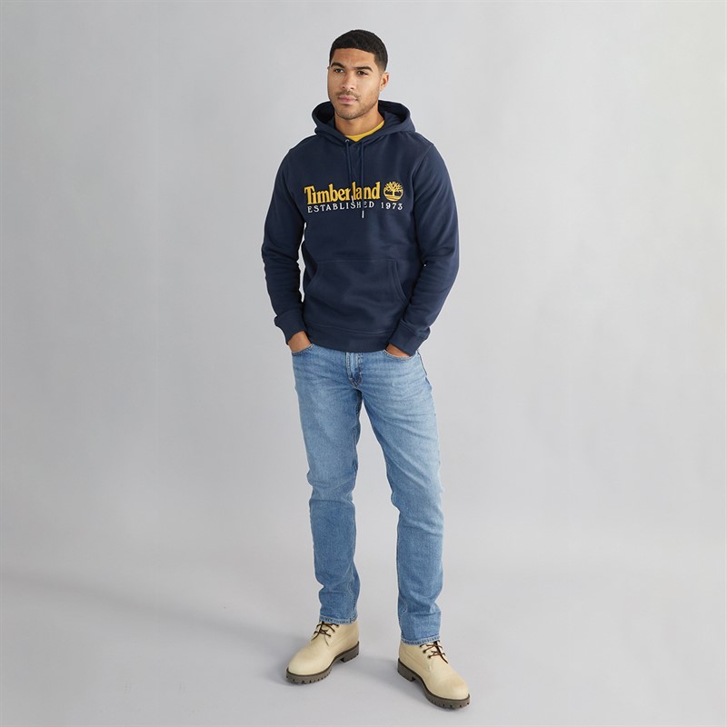 Timberland Mens Embroidery Logo Brush Back Hoodie Dark Sapphire