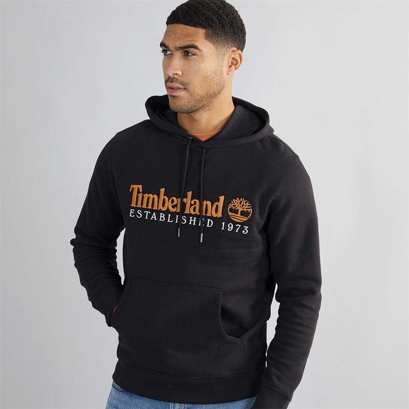 Timberland Mens Embroidery Logo Brush Back Hoodie Black