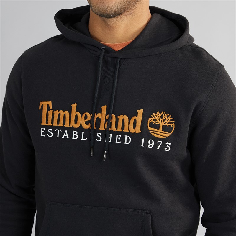 Timberland Mens Embroidery Logo Brush Back Hoodie Black