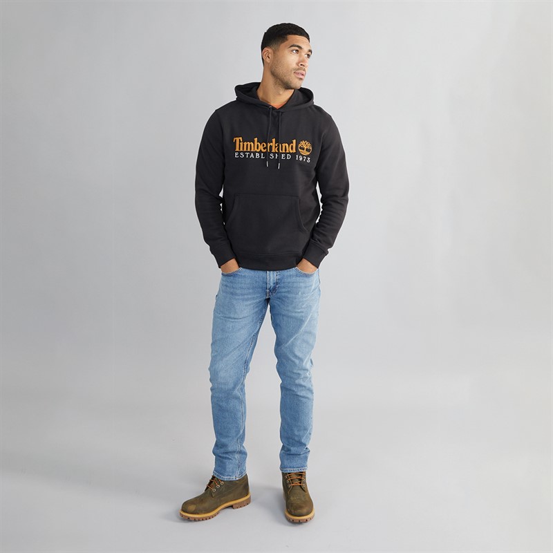 Timberland Mens Embroidery Logo Brush Back Hoodie Black