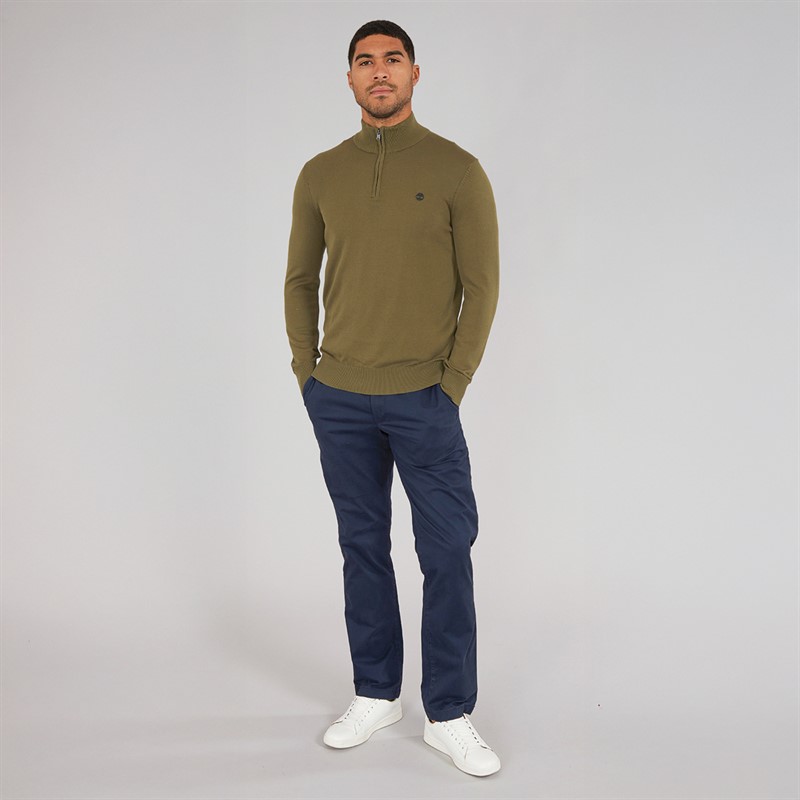 Timberland Mens Cotton YD 1/4 Zip Sweatshirt Dark Olive