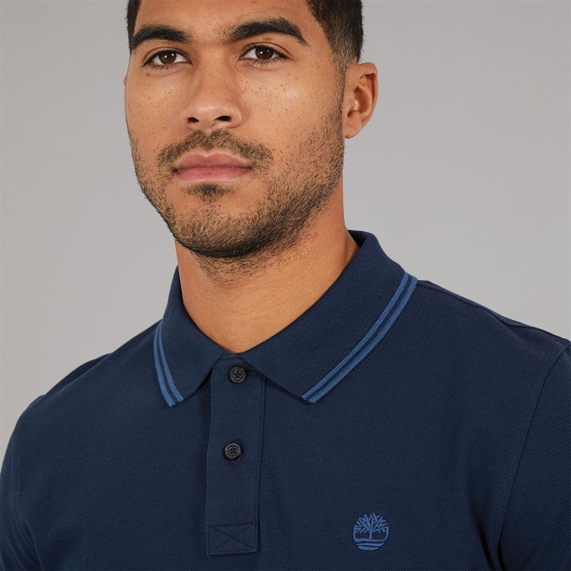 Timberland Mens Tipped Pique Short Sleeve Polo Dark Sapphire