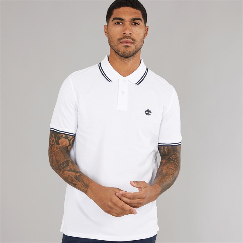 Timberland Mens Tipped Pique Short Sleeve Polo White