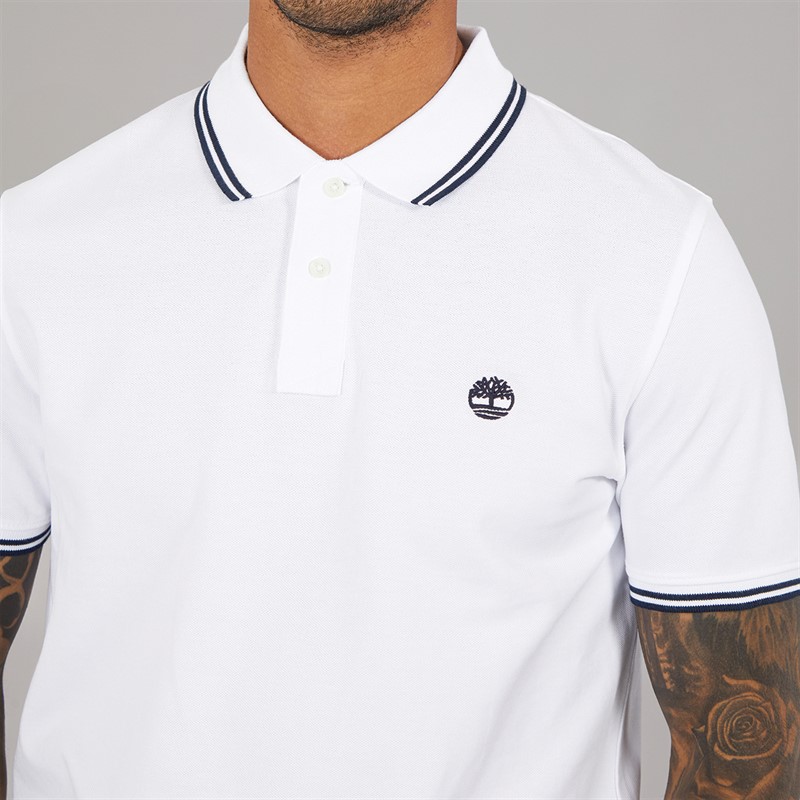 Timberland Mens Tipped Pique Short Sleeve Polo White