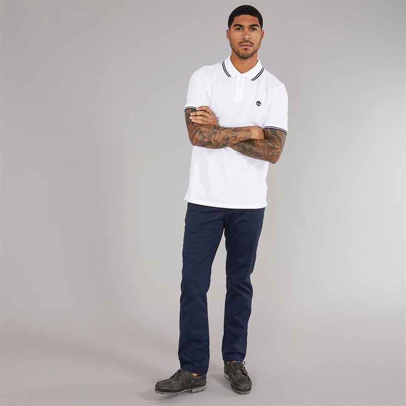 Timberland Mens Tipped Pique Short Sleeve Polo White