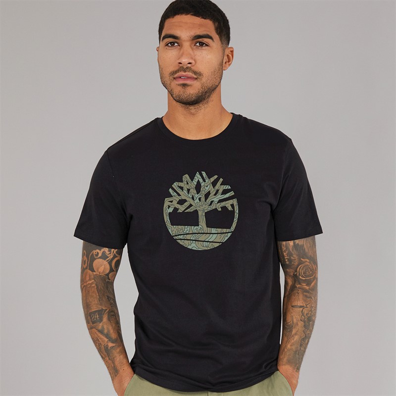Timberland Mens Camo Tree Logo Short Sleeve T-Shirt Black
