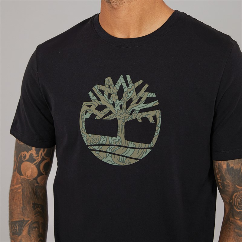 Timberland Mens Camo Tree Logo Short Sleeve T-Shirt Black