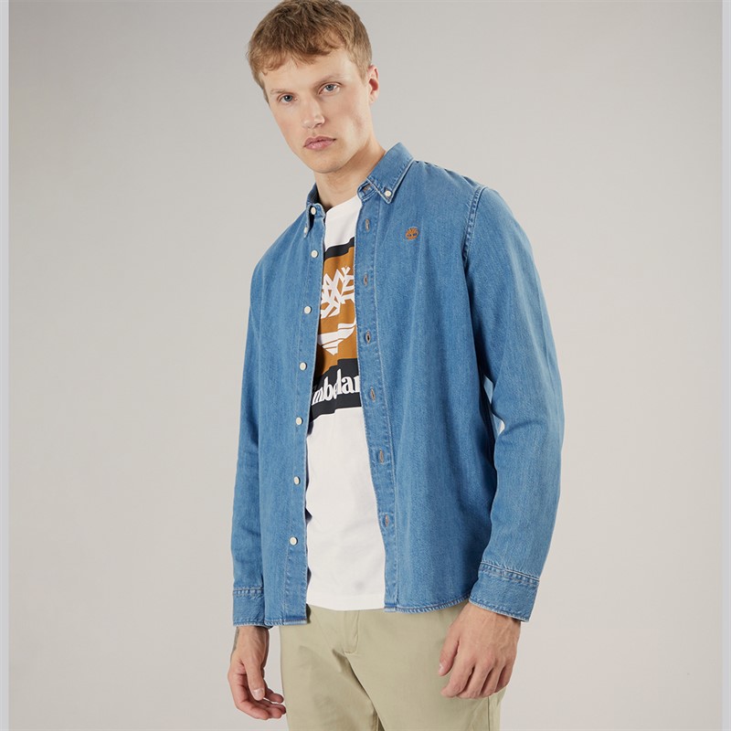 Timberland Mens Long Sleeve Denim Shirt Horizon Blue Wash