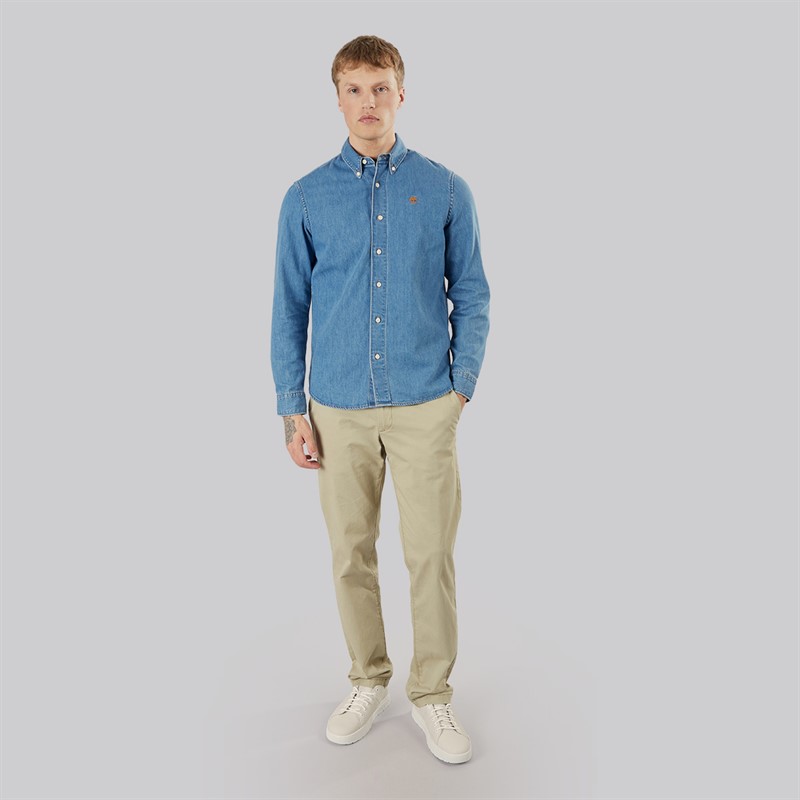 Timberland Mens Long Sleeve Denim Shirt Horizon Blue Wash