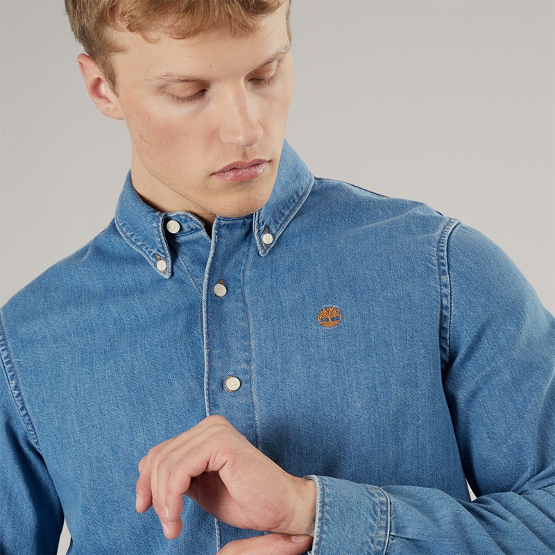 Timberland Mens Long Sleeve Denim Shirt Horizon Blue Wash