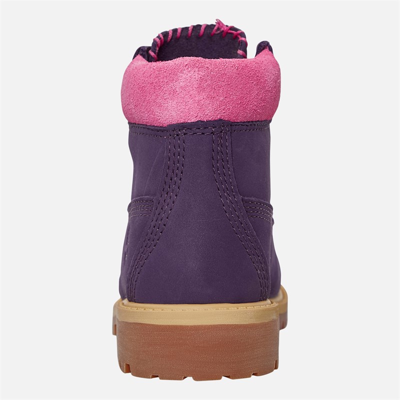 Timberland Girls Junior 6 Inch Waterproof Lace Up Boots Dark Purple Nubuck/Light Pink Dk Purple Nubuck W Ltpink