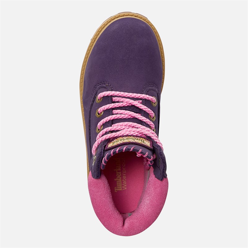 Timberland Girls Junior 6 Inch Waterproof Lace Up Boots Dark Purple Nubuck/Light Pink Dk Purple Nubuck W Ltpink