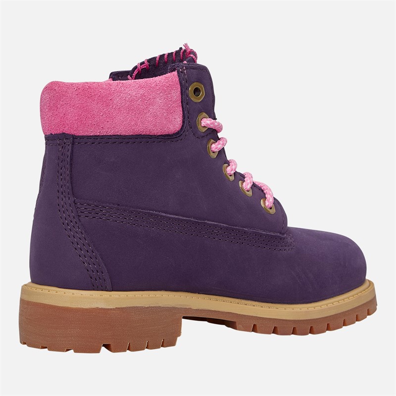 Timberland Girls Junior 6 Inch Waterproof Lace Up Boots Dark Purple Nubuck/Light Pink Dk Purple Nubuck W Ltpink