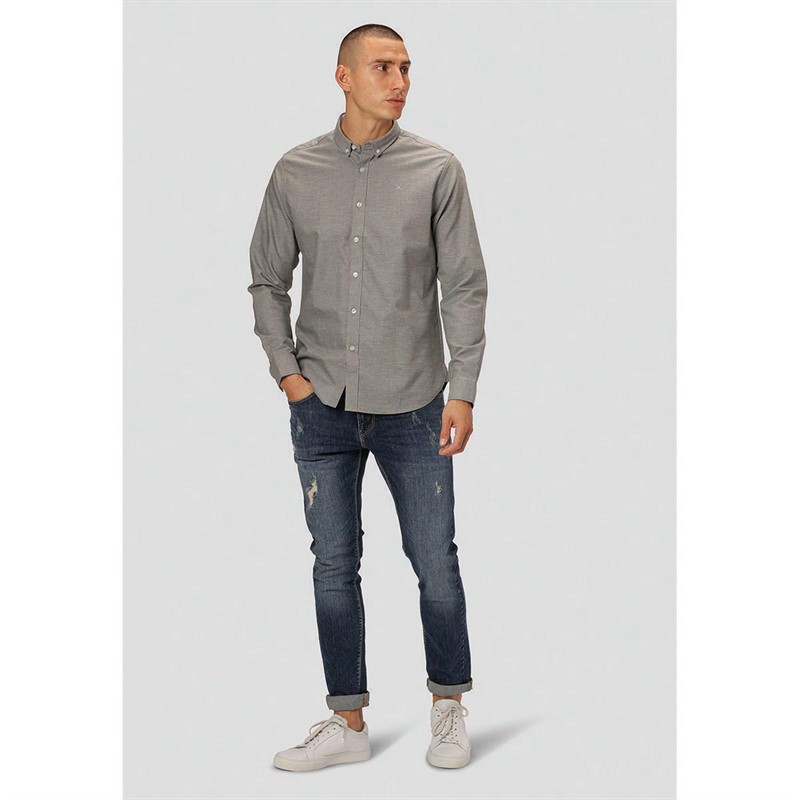 Clean Cut Copenhagen Chemises à Manches Longues Oxford Homme Gris Clair Chiné
