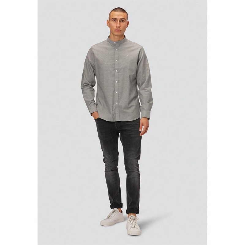 Clean Cut Copenhagen Chemises à Manches Longues Oxford Mao Homme Gris Chiné