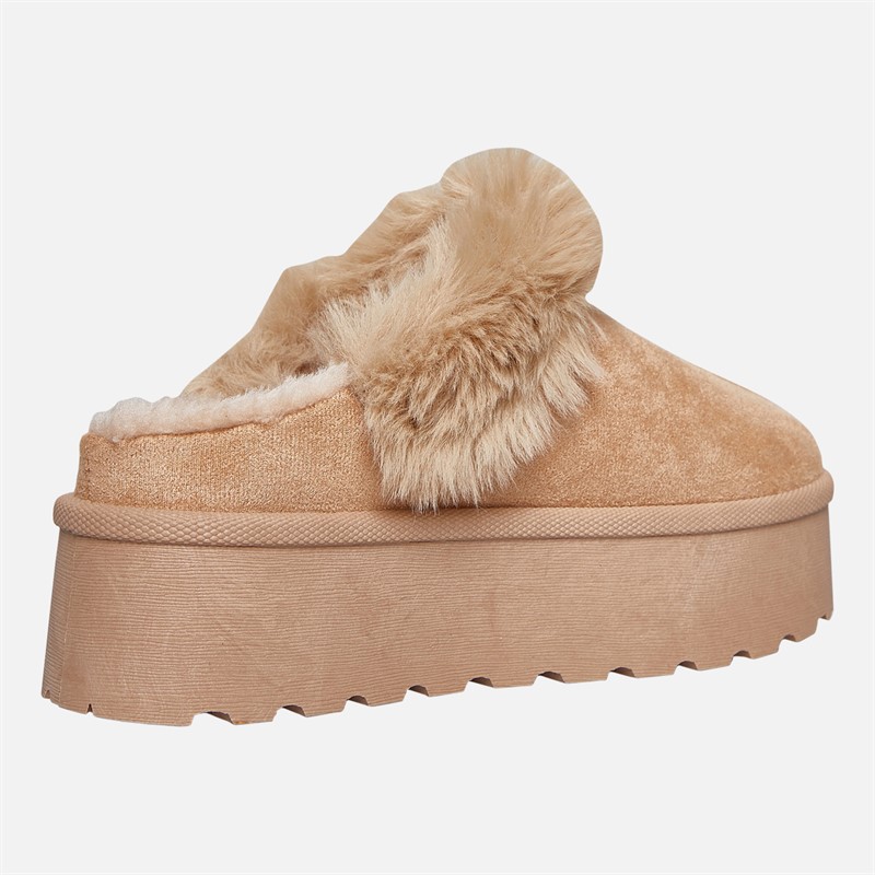 Truffle Collection Womens Vimto Fur Lined Mules Sand