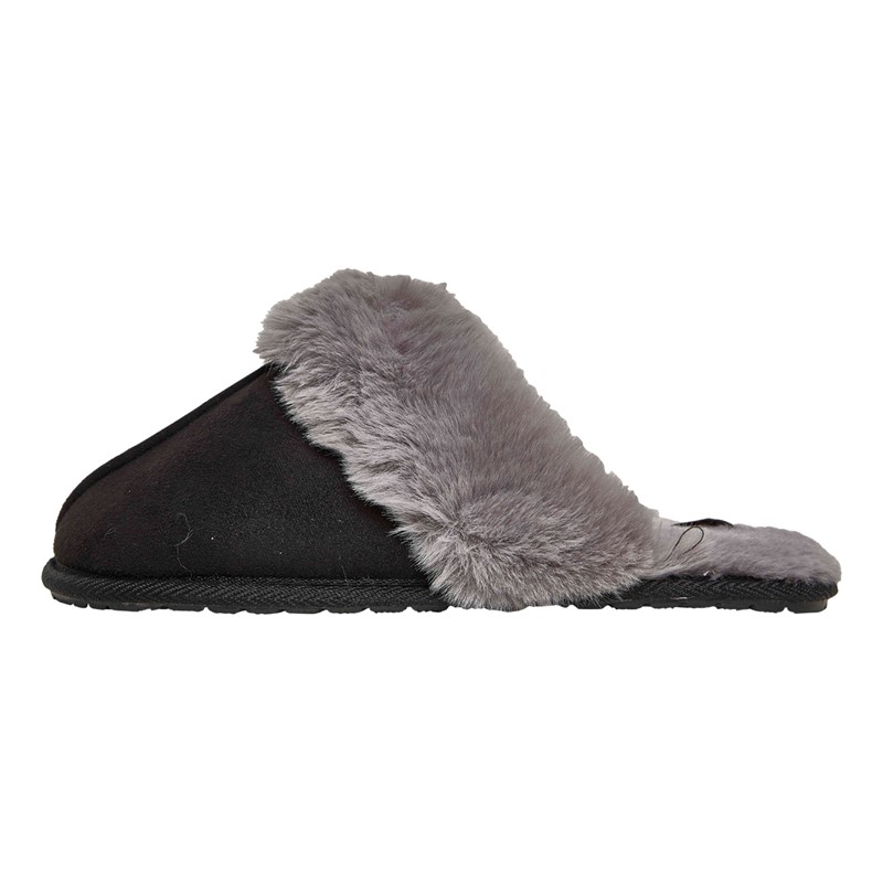 Truffle Collection Womens Camilla Faux-Fur Mule Slippers Black Microfibre