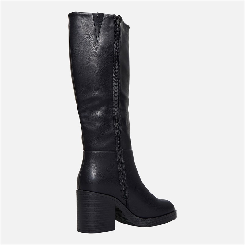 Truffle Collection Womens Munchie Square Front Knee High Boots Black PU