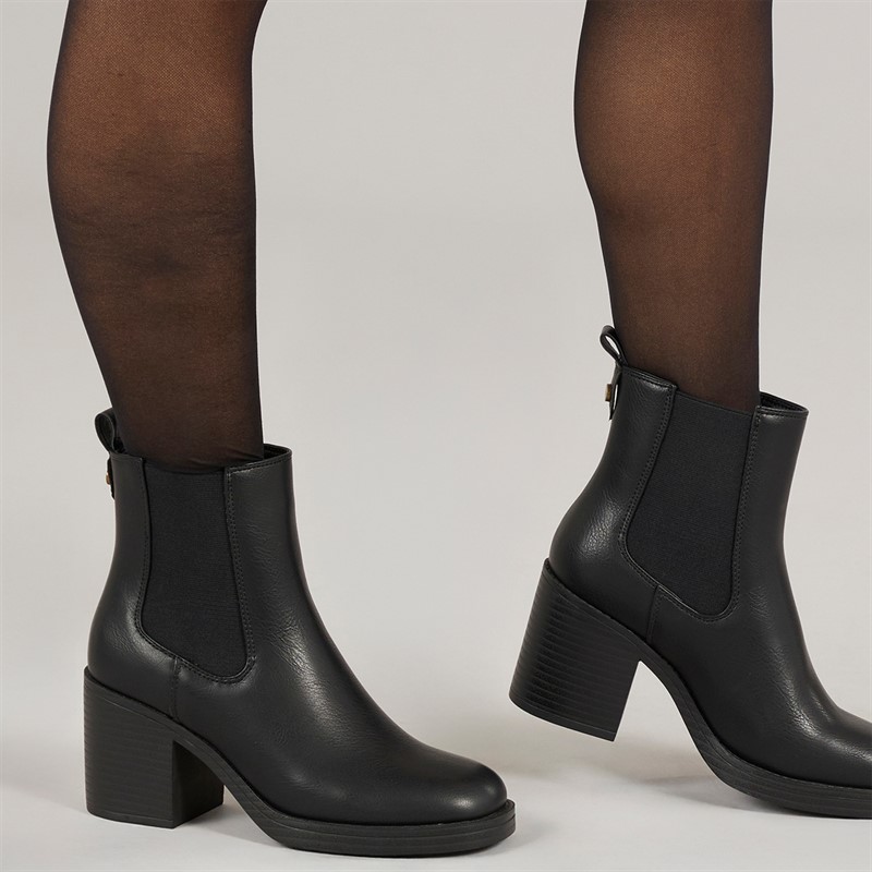 Truffle Collection Womens Munchie Square Front Chelsea Boots Black PU