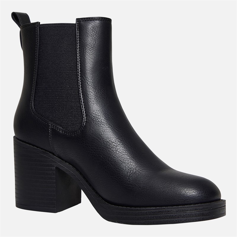 Truffle Collection Womens Munchie Square Front Chelsea Boots Black PU