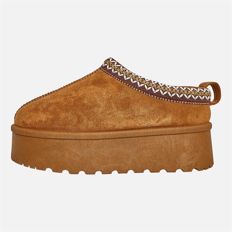 Truffle Collection Womens Vimto Chunky Warm Lined Aztec Slippers Chestnut Micro