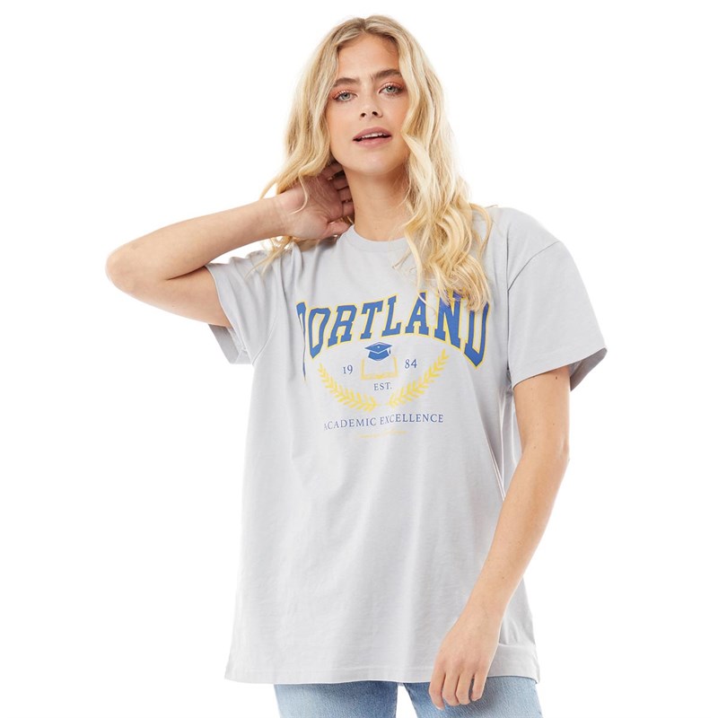 L'amore Couture Womens Portland Oversized T-Shirt Light Grey