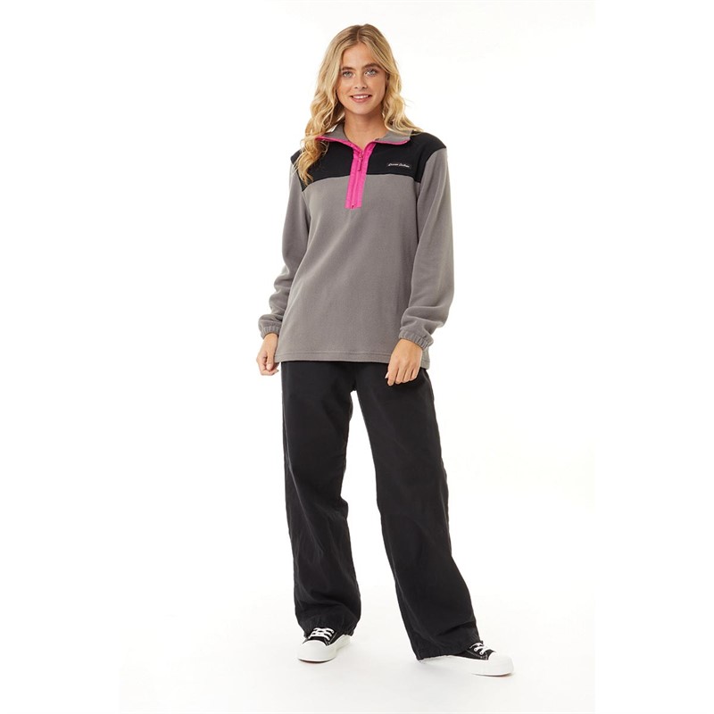 L'amore Couture Womens Freyja 1/4 Zip Fleece Black/Charcoal Pink