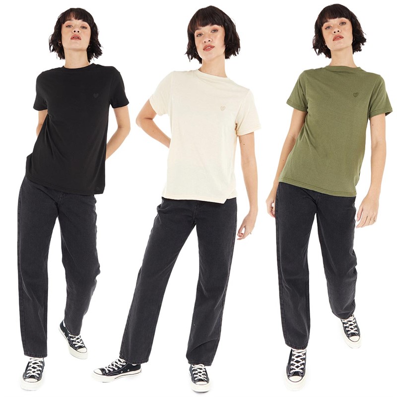 L'amore Couture Womens L'amore Nicole Three Pack T-Shirts Black/Khaki/Stone