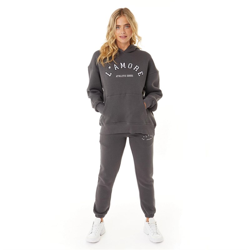 L'amore Couture Womens Stacy Oversized Hoodie Charcoal