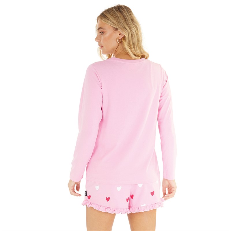 L'amore Couture Womens Rachel Long Sleeve Top And Short Set Pink