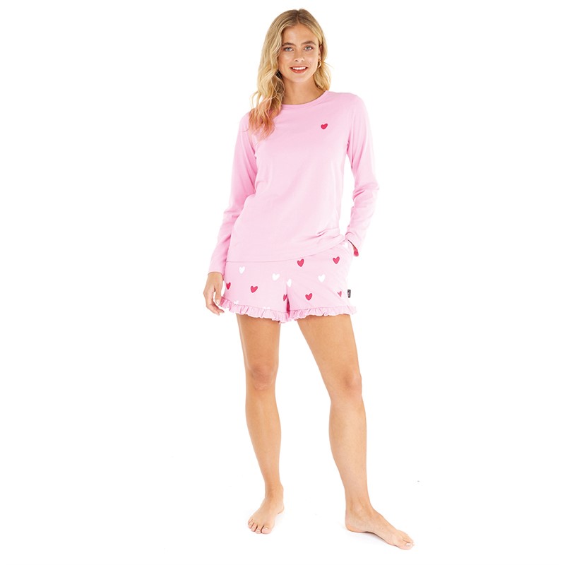 L'amore Couture Womens Rachel Long Sleeve Top And Short Set Pink