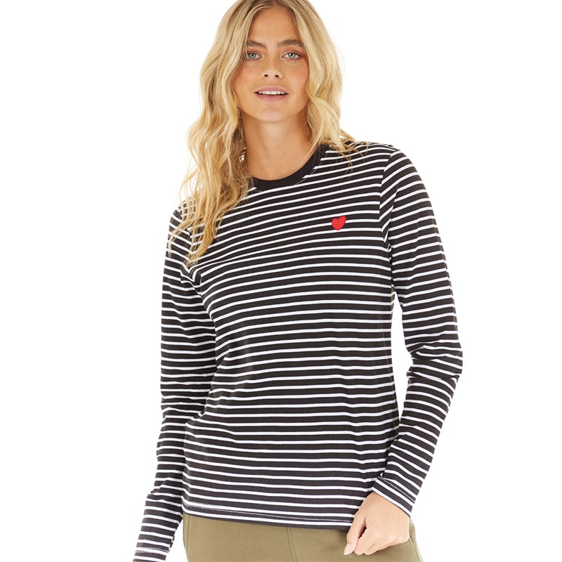 Buy Lamore Couture Womens Lori Long Sleeve Stripe T Shirt Black White