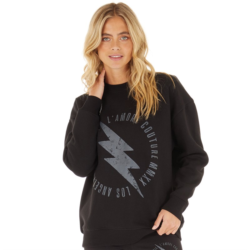 L'amore Couture Womens Lightening Sweatshirt Black