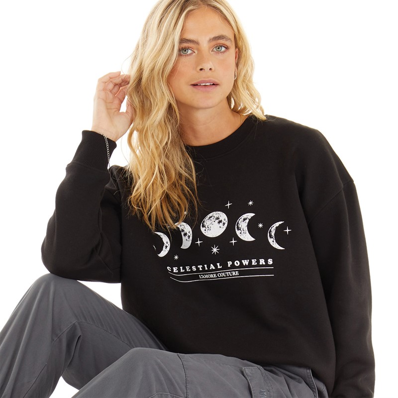 L'amore Couture Womens Powers Sweatshirt Black