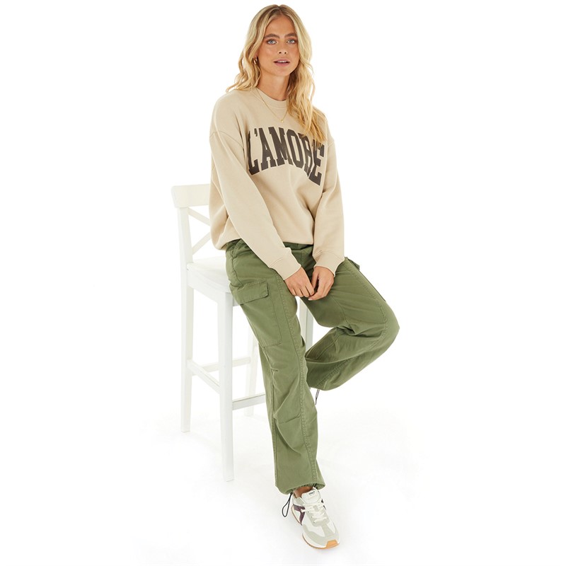 L'amore Couture Womens Zoe Cargo Pants Khaki