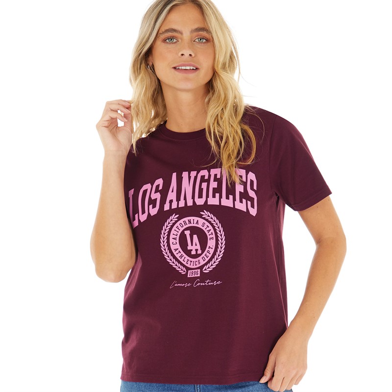 L'amore Couture Womens State T-Shirt Burgundy