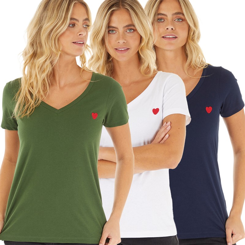 L'amore Couture Womens Jade Three Pack V-Neck T-Shirts Navy/Khaki/White