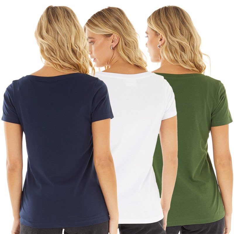 L'amore Couture Womens Jade Three Pack V-Neck T-Shirts Navy/Khaki/White