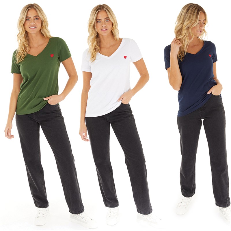 L'amore Couture Womens Jade Three Pack V-Neck T-Shirts Navy/Khaki/White