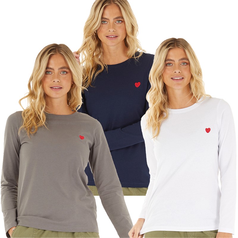 L'amore Couture Womens Molly Three Pack Long Sleeve T-Shirts Navy/Charcoal/White