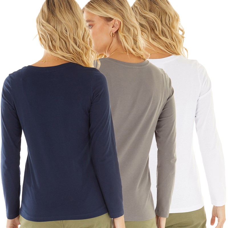 L'amore Couture Womens Molly Three Pack Long Sleeve T-Shirts Navy/Charcoal/White