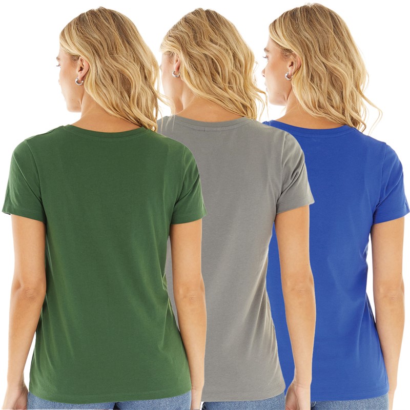 L'amore Couture Womens Kelly Three Pack T-Shirts Charcoal/Khaki/Cobalt