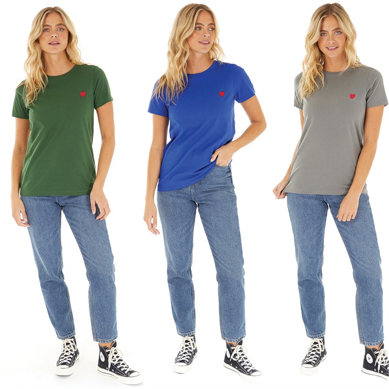 L'amore Couture Womens Kelly Three Pack T-Shirts Charcoal/Khaki/Cobalt