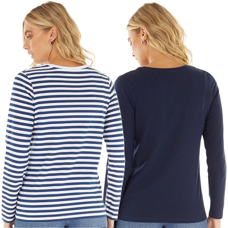 L'amore Couture Womens Tilly Two Pack Long Sleeve T-Shirts Navy