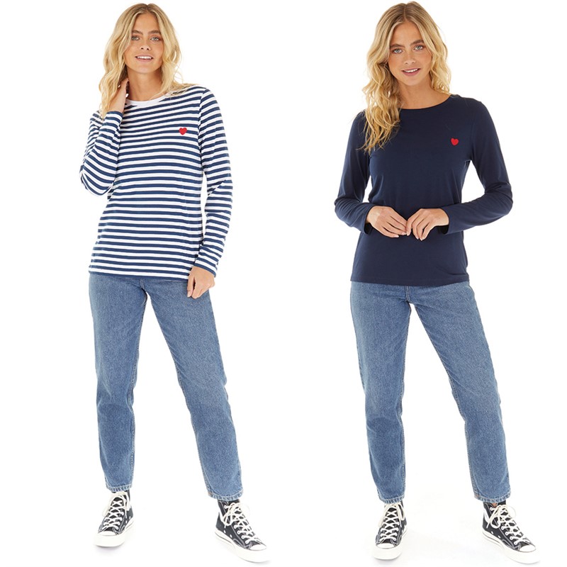 L'amore Couture Womens Tilly Two Pack Long Sleeve T-Shirts Navy