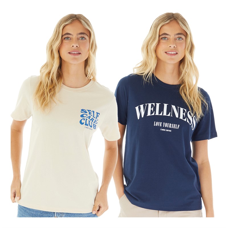 L'amore Couture Womens Wellness Two Pack T-Shirts Navy/Ecru